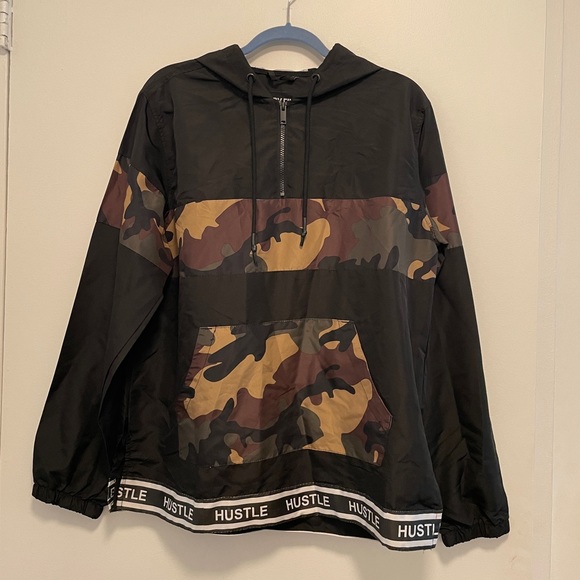 Camouflage Striped Hooded Raincoat - Picture 1 of 6
